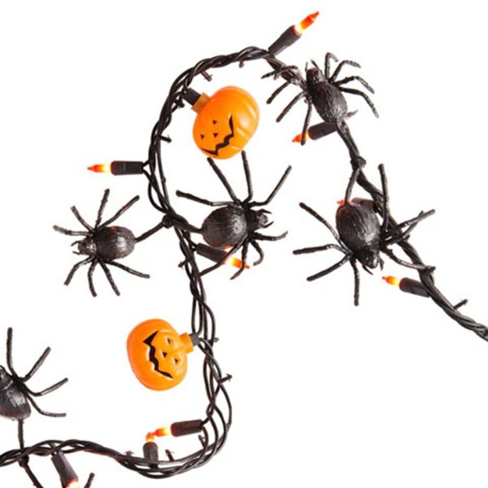 Halloween Spider Garland with Pumpkins - 50 Light Set